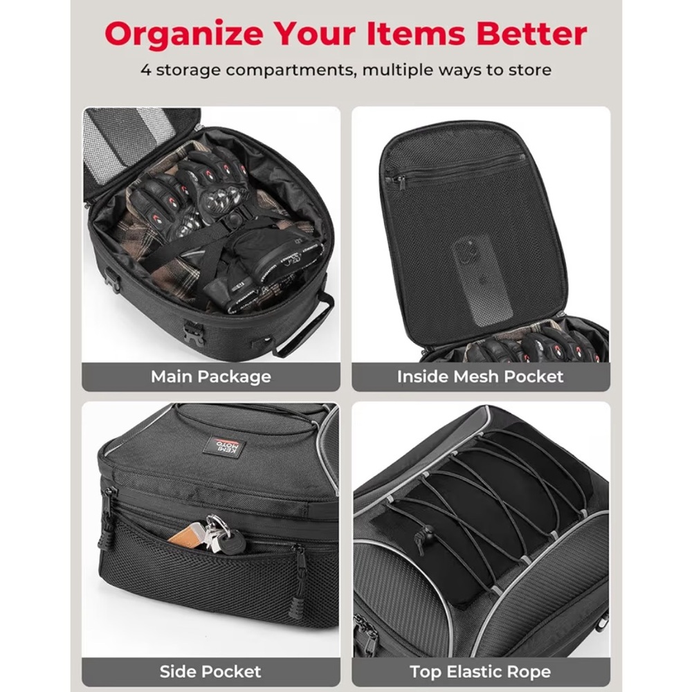 Kemi Moto Stylish Black Motorcycle Tail Bag. - Picture 2 of 11